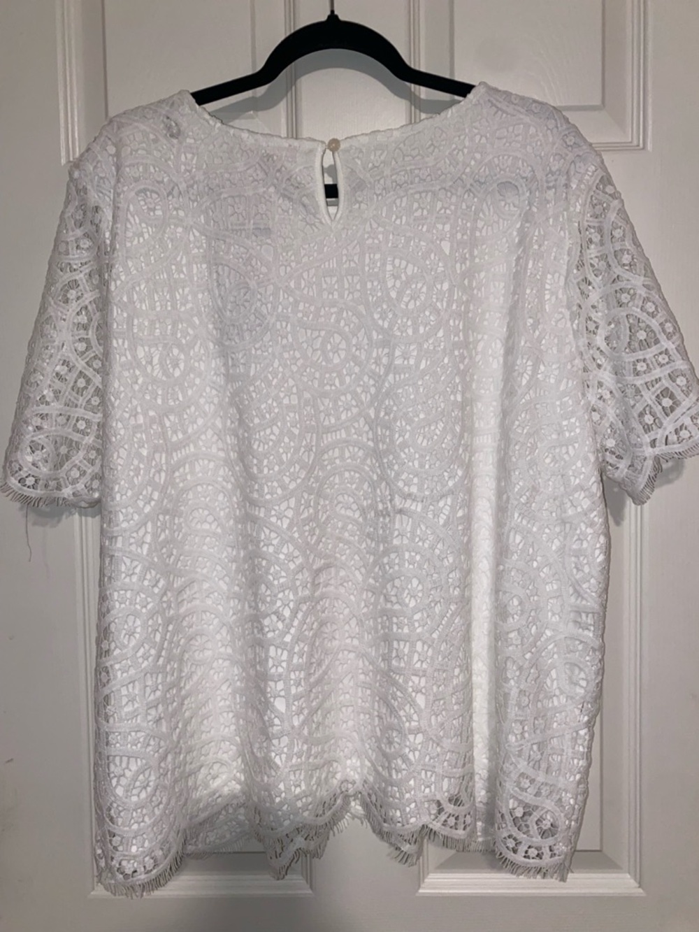 Philosophy White Lace Crochet Short Sleeve Blouse - Picture 7 of 7